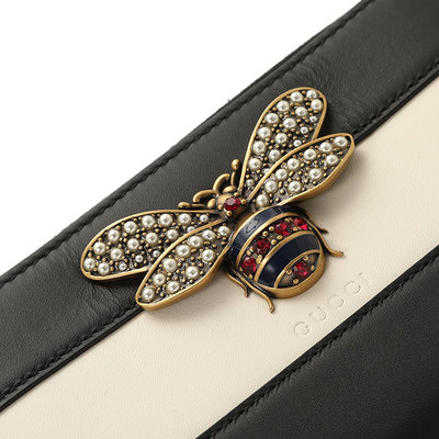 GUCCI(古馳) 黑白拼色蜜蜂長(zhǎng)款拉鏈錢包